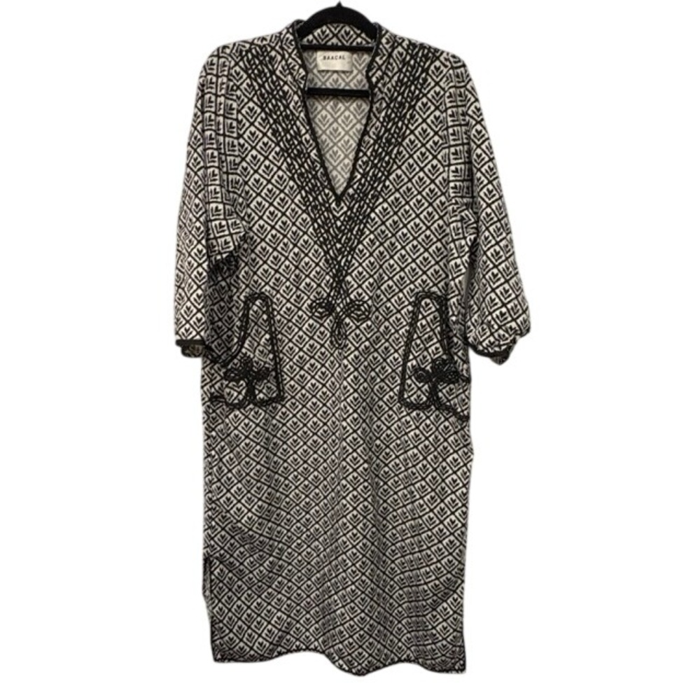 BAACAL Geometric Kaftan Midi Dress V-Neck Pockets Size 1 US Medium FLAW